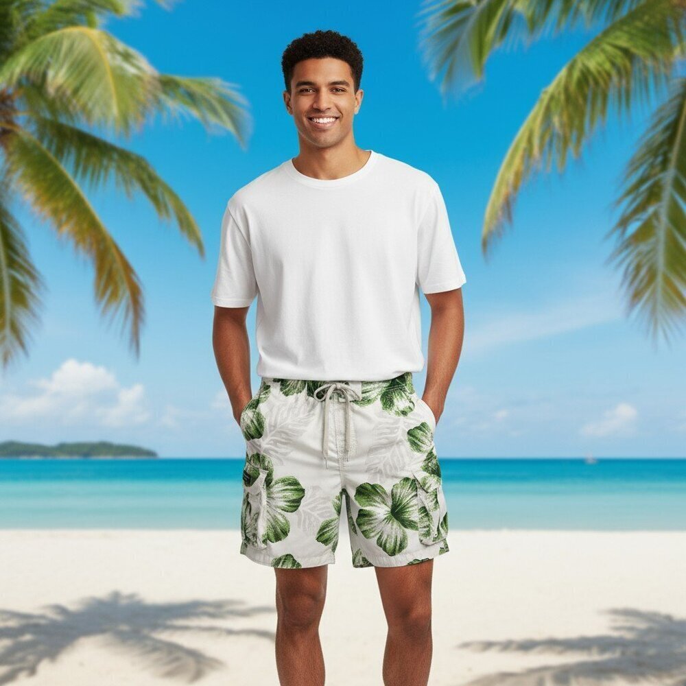 Abercrombie & Fitch Small White Tropical Beach Swim Trunks Board Shorts Size S
